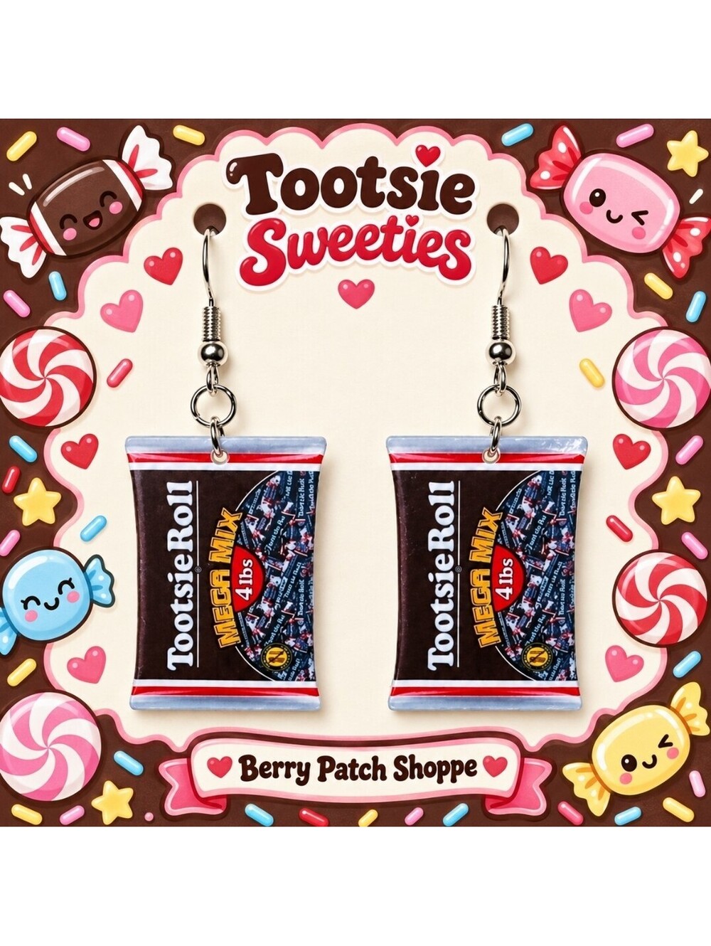 Fun Jewelry Mini Tootsie Rolls Nostalgic Candy Novelty Hypoallergenic Earrings